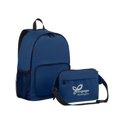 Custom Hampton Eco Friendly 2-in-1 Backpack - Marine Blue Bag With Small Bag 