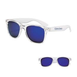 Custom Mirrored Clear Frame Malibu Sunglasses - Clear/blue