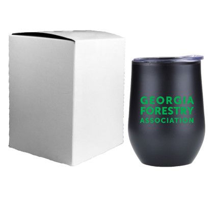 Custom 10 oz. Stainless Steel Lined Vacuum Wine Tumbler - Black Packaging View Custom 10 oz. Stainless Steel Lined Vacuum Wine Tumbler - Black Packaging View