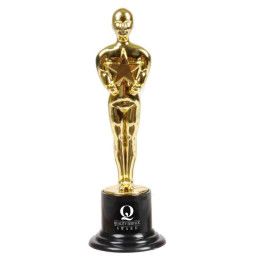 Custom Award Trophy - 2" W x 6" H - Metalic Gold with Black