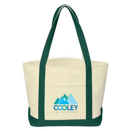 Custom Medium Cotton Canvas Tote Bag - Natural with Green 