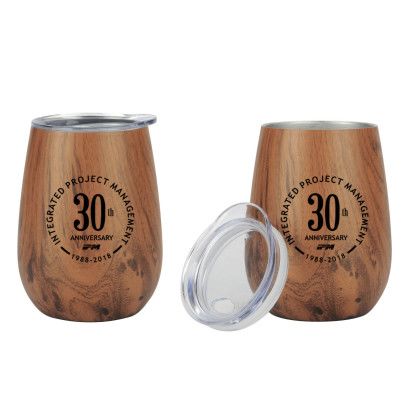 Custom 10 oz. Stainless Steel Lined Vacuum Wood Wine Tumbler - Open and Closed Cap View
