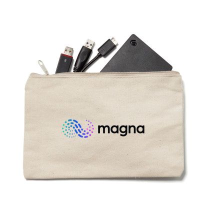 Custom Full Color 12 oz. Cotton Canvas Zippered Pouch - Natural in Use 