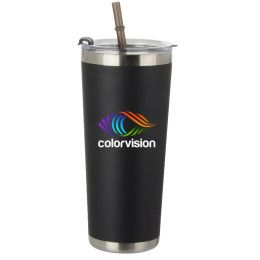 Custom Full Color 20 Oz Stainless Steel Tumbler with Straw - Black/Silver 