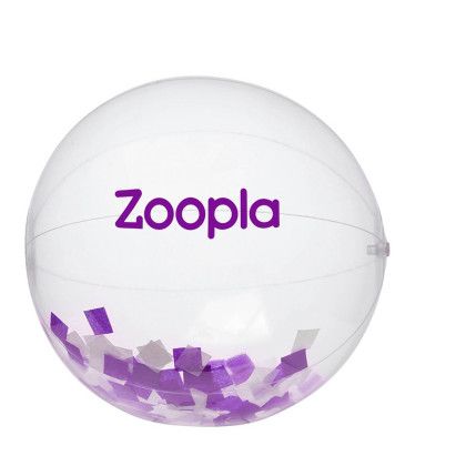 Custom 16" Purple and White Color Confetti Filled Round Clear Beach Ball - Front View