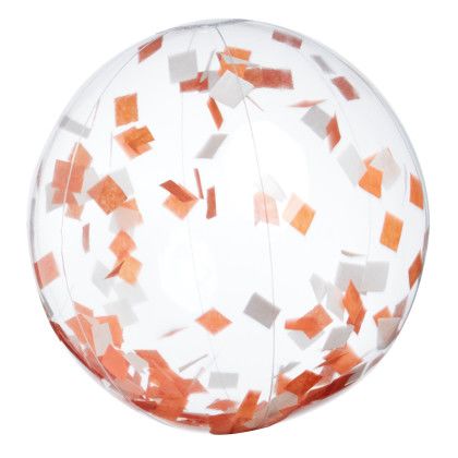 Custom 16" Orange and White Confetti Filled Round Clear Beach Ball - Back View