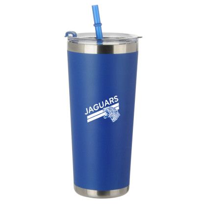 Custom 20 Oz Stainless Steel Tumbler with Straw - Blue/Silver Custom 20 Oz Stainless Steel Tumbler with Straw - Blue/Silver