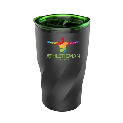 Custom Full Color 14 Oz Stainless Steel Twisting Tumbler with lid - Black/Green 