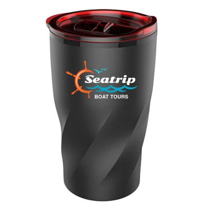 Custom Full Color 14 Oz Stainless Steel Twisting Tumbler with lid - Black/Red
