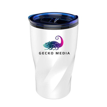 Custom Full Color 14 Oz Stainless Steel Twisting Tumbler with lid - White/Blue 