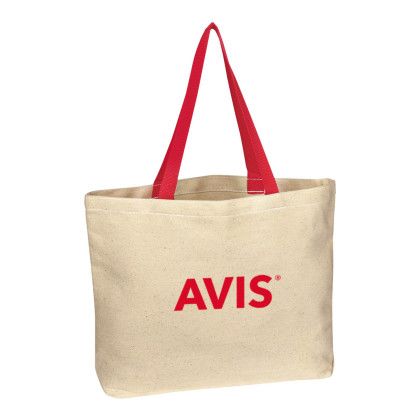 Custom Natural 10 oz Cotton Canvas Tote Bag - Natural with Red Custom Natural 10 oz Cotton Canvas Tote Bag - Natural with Red