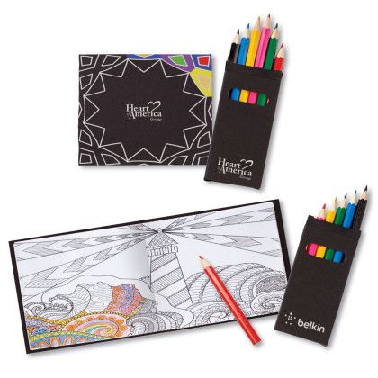 Custom Black Cover Adult Coloring Book & 6-Color Pencil Set To-Go - Black Inside View Custom Black Cover Adult Coloring Book & 6-Color Pencil Set To-Go - Black Inside View