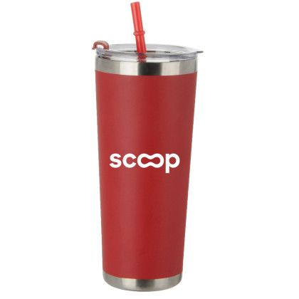 Custom 20 Oz Stainless Steel Tumbler with Straw - Red/Silver Custom 20 Oz Stainless Steel Tumbler with Straw - Red/Silver