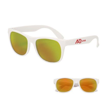 Custom Rubberized Mirrored Sunglasses - White/Red Custom Rubberized Mirrored Sunglasses - White/Red