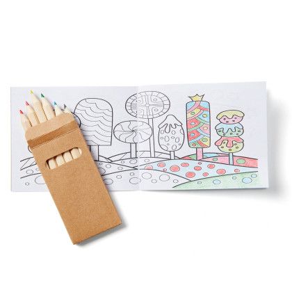 Custom General Kids Coloring Book & 6-Color Pencil Set To-Go - Kraft Brown Inside View