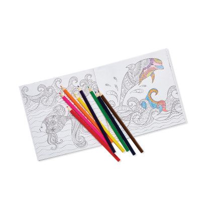 Custom Custom Cover Deluxe 7" x 7" Adult Coloring Book & 8-Color Pencil Set - White In Use 