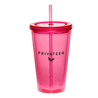 Custom 16 oz Cup w/Straw - Pink