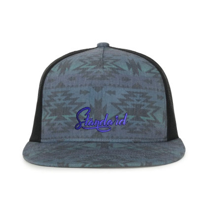 Custom Printed 5-panel Mesh Back - Indigo Aztec/Black Custom Printed 5-panel Mesh Back - Indigo Aztec/Black