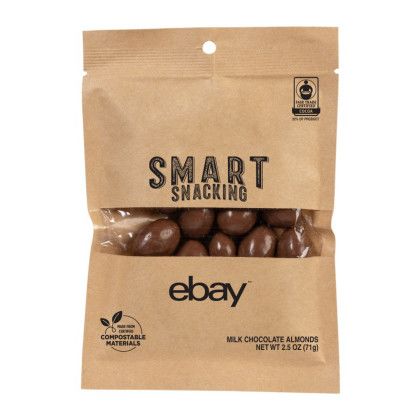 Custom FairTrade Milk Chocolate Almonds in Compostable Kraft Pouch - Packaging View