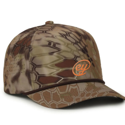 Custom Perforated Camo 5-panel - Kryptek Highlander/Brown Side View Custom Perforated Camo 5-panel - Kryptek Highlander/Brown Side View
