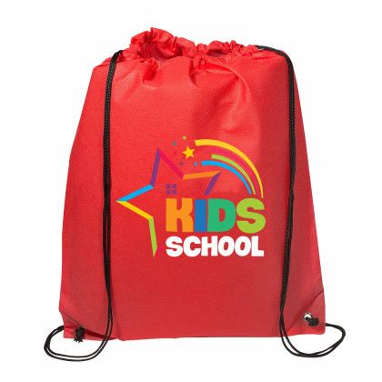 Custom Full Color Non Woven Drawstring Bag - Red