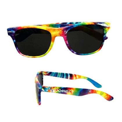 Custom Tie Dye Malibu Sunglasses - Front and Side View