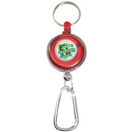 Custom Transparent Badge Reel with Carabiner and Keyring - Red