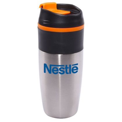 Custom 16 oz Insulated Travel Mug with Color Accent - Orange 