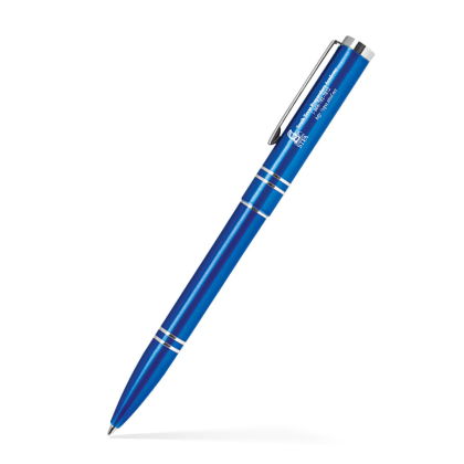 Custom Aluminum Ballpoint Click Metal Pen with Shiny chrome accents - Translucent Blue 