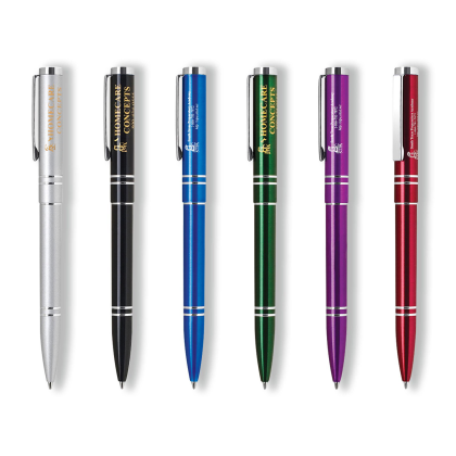Custom Aluminum Ballpoint Click Metal Pen with Shiny chrome accents - All Colors 