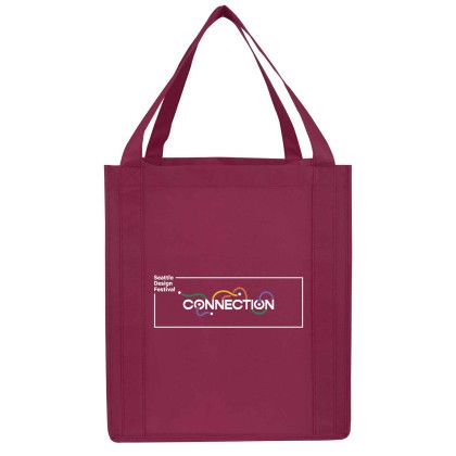 Custom Full Color Large Non Woven Grocery Tote - Burgundy Custom Full Color Large Non Woven Grocery Tote - Burgundy