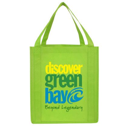 Custom Full Color Large Non Woven Grocery Tote - Lime Green Custom Full Color Large Non Woven Grocery Tote - Lime Green