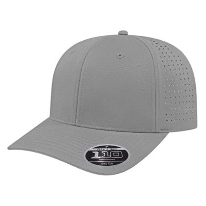 Custom Flexfit 110 Perforated Performance Snap Back Cap - Genuine Leather Applique - Silver