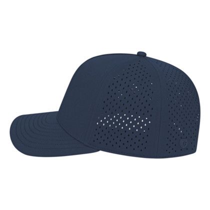 Custom Premium Water-Resistant Perforated Cap - Faux Leather Applique - Navy side view