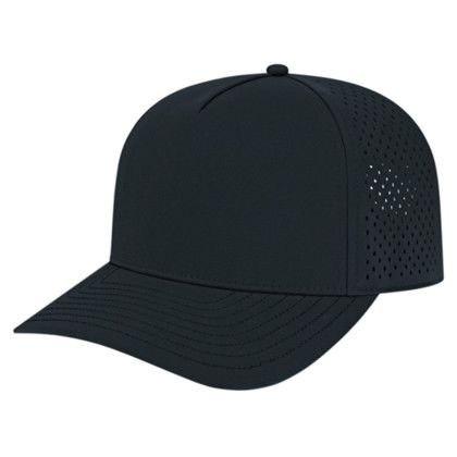 Custom Premium Water-Resistant Perforated Cap - Faux Leather Applique - Black