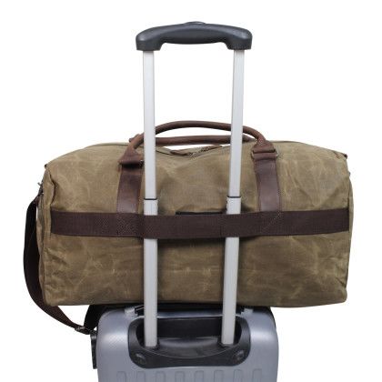 Custom Ford Wax Canvas Duffle Bag - Brown handle View