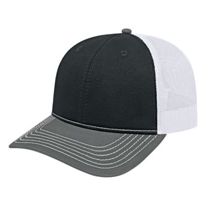 Custom Custom Trucker Mesh Back Cap - Faux Leather Applique - Black/Charcoal/White Custom Custom Trucker Mesh Back Cap - Faux Leather Applique - Black/Charcoal/White