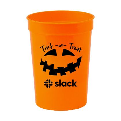 Custom 12 oz Smooth Halloween Jack-O-Lantern Stadium Cup - Orange