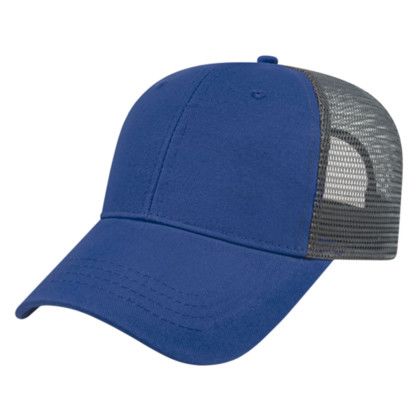 Custom X-tra Value Trucker Mesh Back Cap - Genuine Leather Applique - Royal/charcoal