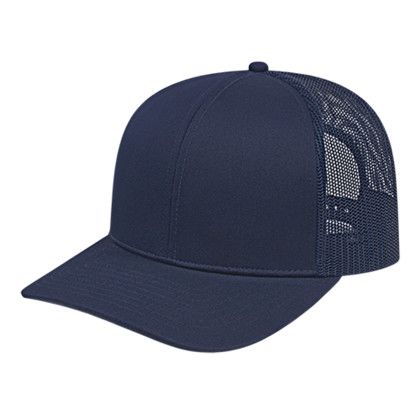 Custom Poly/Cotton Trucker Mesh Back Cap - Faux Leather Applique - Navy