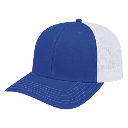 Custom Trucker Mesh Back Cap - Genuine Leather Applique - Royal/White