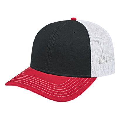 Custom Trucker Mesh Back Cap - Genuine Leather Applique - Black/Red/White