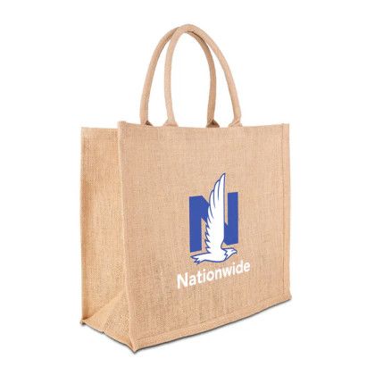 Custom Arlo Jute Tote Bag - Side View Added Fee for Multi-Color Imprint