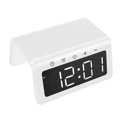 Custom 15W Light-up Wireless Charger Alarm Clock - White