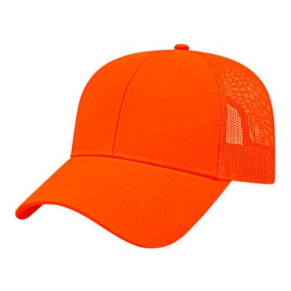 Custom Camo Trucker Mesh Back Cap - Faux Leather Applique - Blaze/Blaze