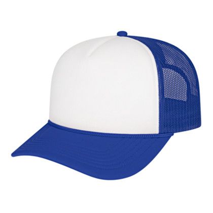 Custom Retro Foamie Trucker - Faux Leather Applique - White/royal