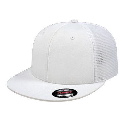 Custom Flexfit Performance Trucker Mesh Back Cap - Faux Leather Applique - White_L/XL