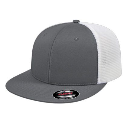 Custom Flexfit Performance Trucker Mesh Back Cap - Faux Leather Applique - Graphite/White_XXL
