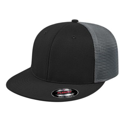 Custom Flexfit Performance Trucker Mesh Back Cap - Faux Leather Applique - Black/Graphite_XXL