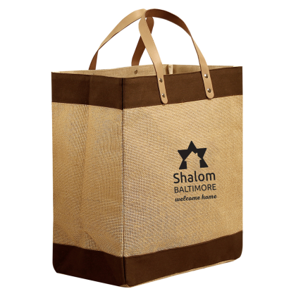 Custom Kona Jute Tote - Natural/Brown Side View Custom Kona Jute Tote - Natural/Brown Side View